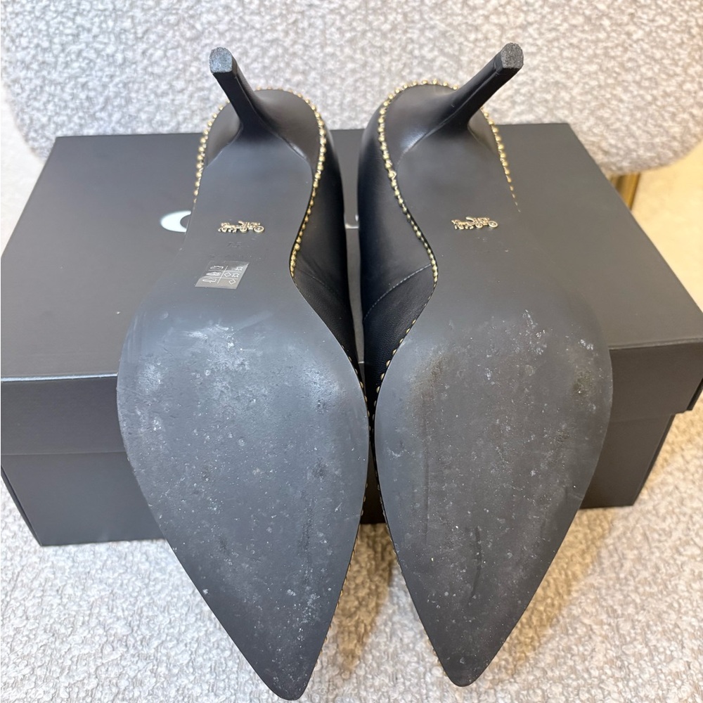 Coach Waverly Black Heels with Gold Trim - Picture 5 of 6